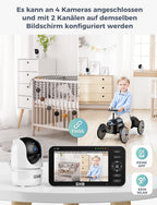 GHB Babyphone mit Kamera 5 Zoll 720P HD Display mit bis zu 168h Akkulaufzeit im VOX Schlafmodus Gegensprechen Nachtsicht und Temperaturanzeige