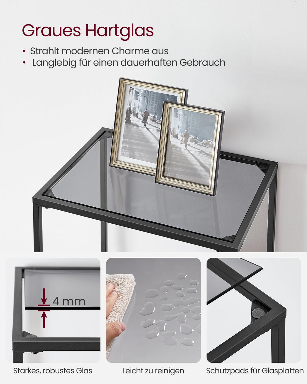 VASAGLE Badregal mit 6 Ablagen, gehärtetes Glas, einfache Montage für Badezimmer, Wohnzimmer, Küche, Büro, Schiefergrau, Schwarze Tinte LGT500G01