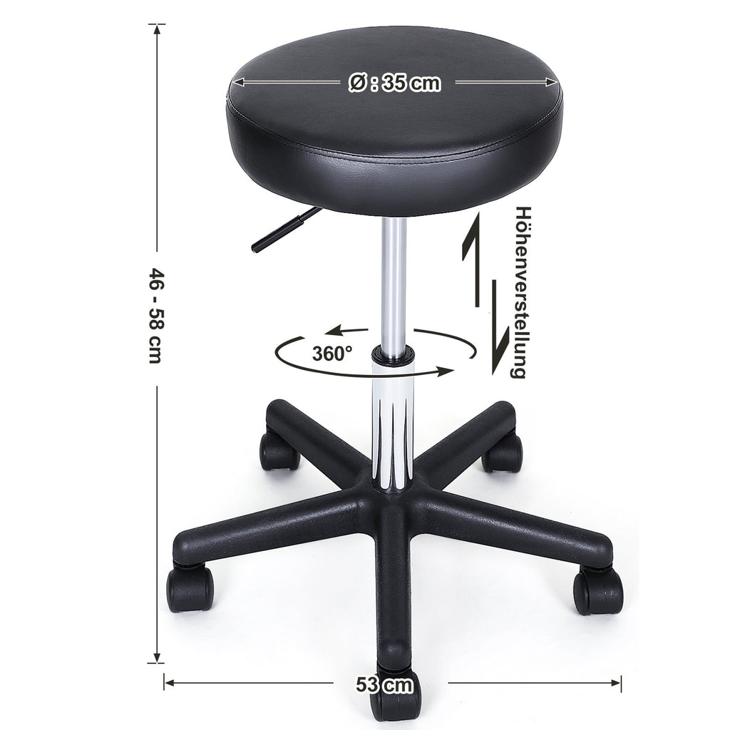 SONGMICS Drehhocker auf Rollen, höhenverstellbarer Rollhocker, 46-58 cm, mit Kunstleder bezogener Sitz, Arbeitshocker für Kosmetikstudios, Friseursalons, Büros, Praxen, schwarz LJB61B