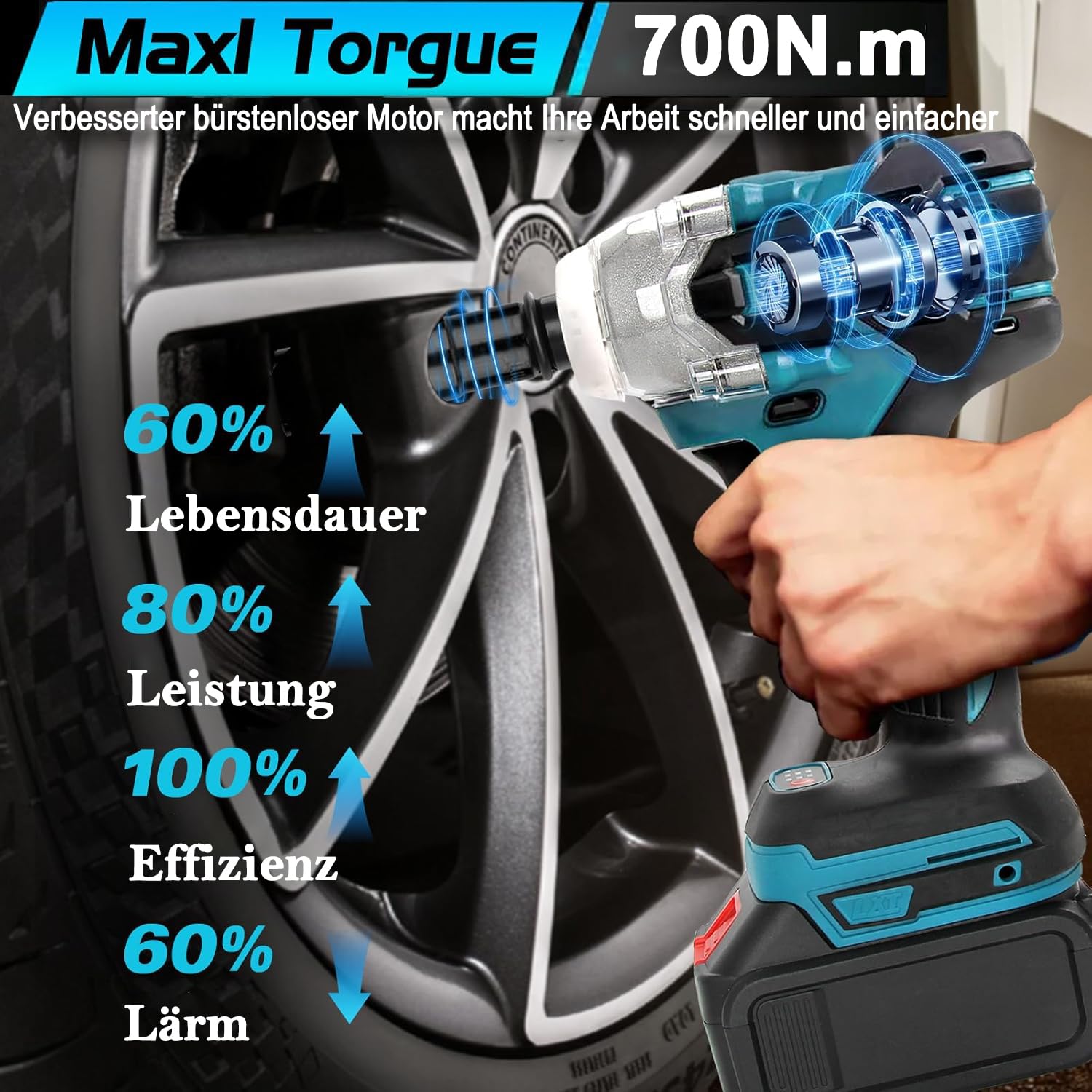 Akku Schlagschrauber für Makita 18V Batterien,700 N.m 1/2" Bürstenloser Akku-Drehschlagschrauber mit 2 X 4.0Ah Akkus,5 Stecknüsse und Schnellladegerät,Elektro Schlagschrauber für Haus und Auto