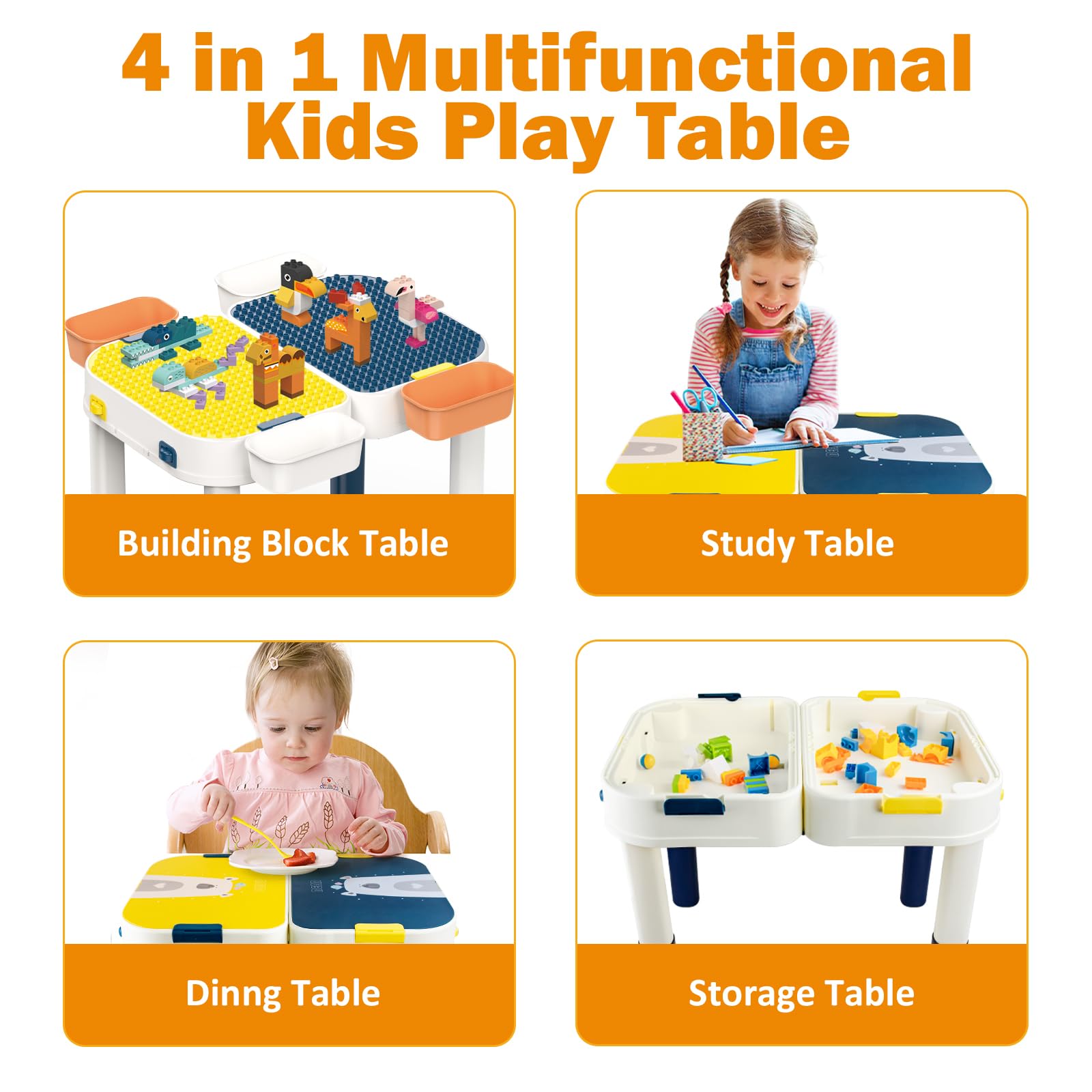RedCrab Kindertisch Set Bausteintisch mit Aufbewahrung, Kinder Spieltisch Kompatibel mit Bausteinen Spielzeug, Multifunktionaler Aktivitätstisch - Umwandelbar in Gepäck mit Rollen