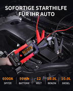 CARHEV Starthilfe Powerbank für pkw, 6000A Spitzenstrom Auto Starthilfe Powerbank, 12V Starter Powerbank(Bis zu 10L Benzin und 10L Diesel) Tragbarer Batterie Booster Jump Starter mit LED Taschenlampe