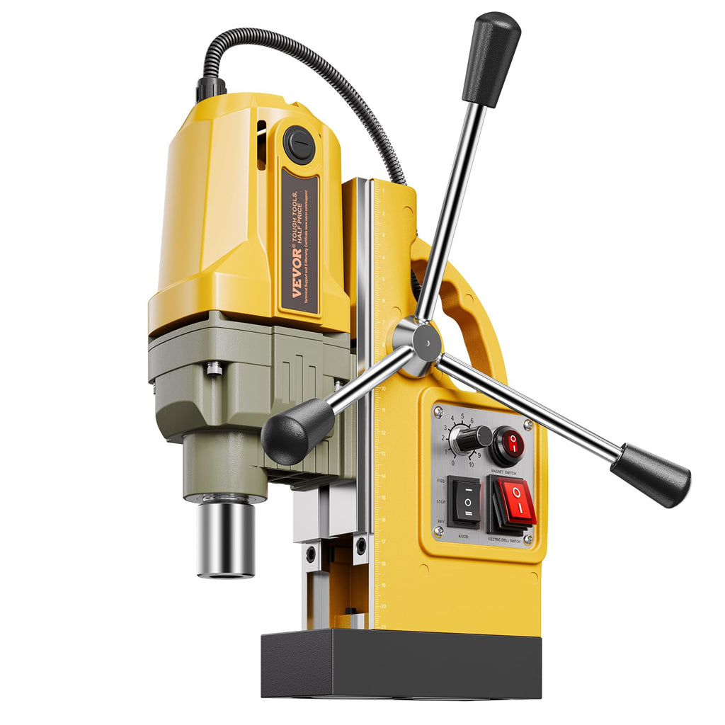 VEVOR Magnetbohrmaschine, 1200-W-Motor, magnetisch, elektrisch, 12500 N, Bohrdurchmesser von 40 mm, mit 2 Bohrspitzen, variable Geschwindigkeit, für Metalloberflächen, Gelb