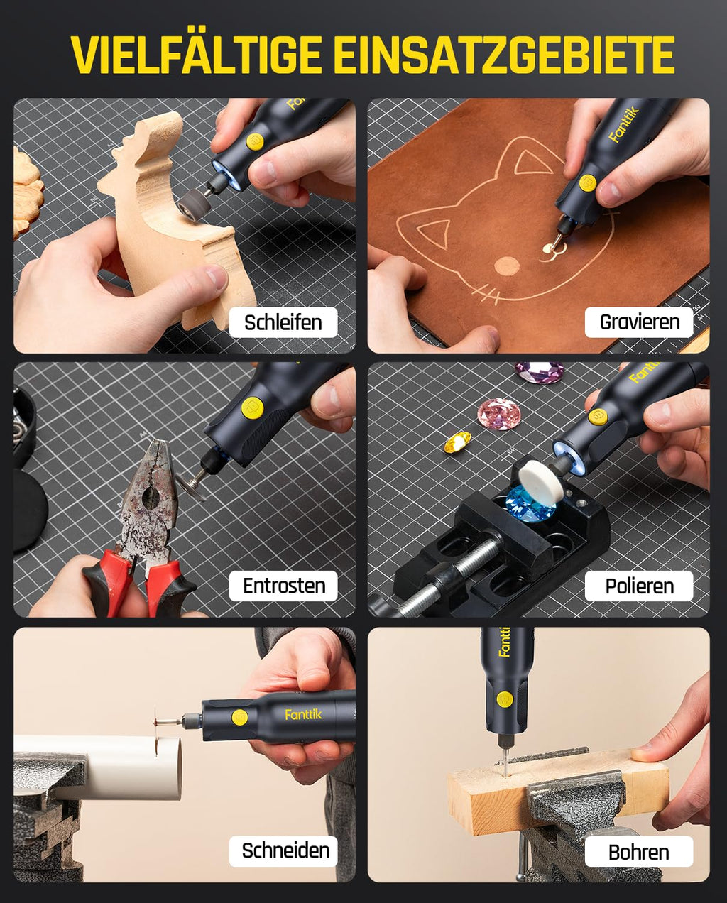 Fanttik F2 PRO Akku Multifunktionswerkzeug, starker Magnetmotor, Revostor-Hub, Rotationswerkzeug Set mit 5 Gang (25000 U/min), zum Schleifen, Polieren, 3D-Druck, Bohren, Schnitzen, Schneiden