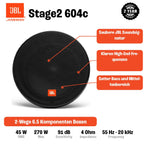 JBL Stage2 604C 2-Wege KFZ Soundsystem - 270 Watt Komponenten Auto Lautsprecher Boxen Set mit 16 cm Einbau Autolautsprecher und Hochtöner