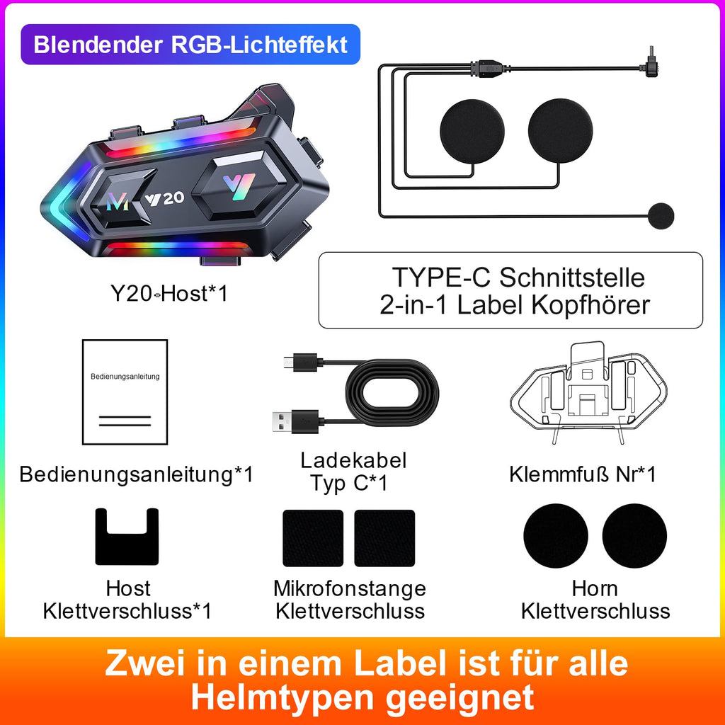 Khptop Motorradhelm Bluetooth Motorrad Helm Bluetooth Headset, doppelte Geräuschunterdrückung Helm Kopfhörer Starke Bass/IPX6 wasserdichte Kopfhörer Lautsprecher Kompatibel Alle Helme 1000mAh