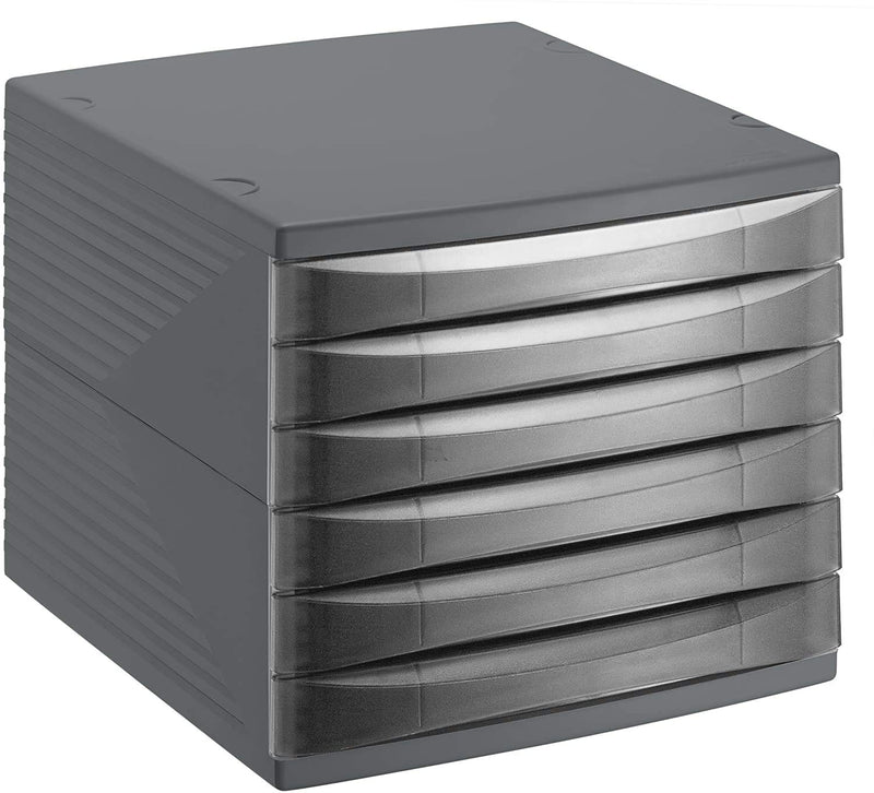 Rotho Quadra Schubladenbox / Bürobox mit 6 Schüben, Kunststoff (PS) BPA-frei, schwarz, (36.5 x 28.0 x 25.0 cm), Anthrazit