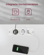 VASAGLE Höhenverstellbarer Schreibtisch elektrisch, 120 x 60 cm Tischoberfläche, Memory-Funktion mit 4 Höhen, mit Steckdosen und Stoffschubla, wolkenweiß-golichenfarben LSD112W01