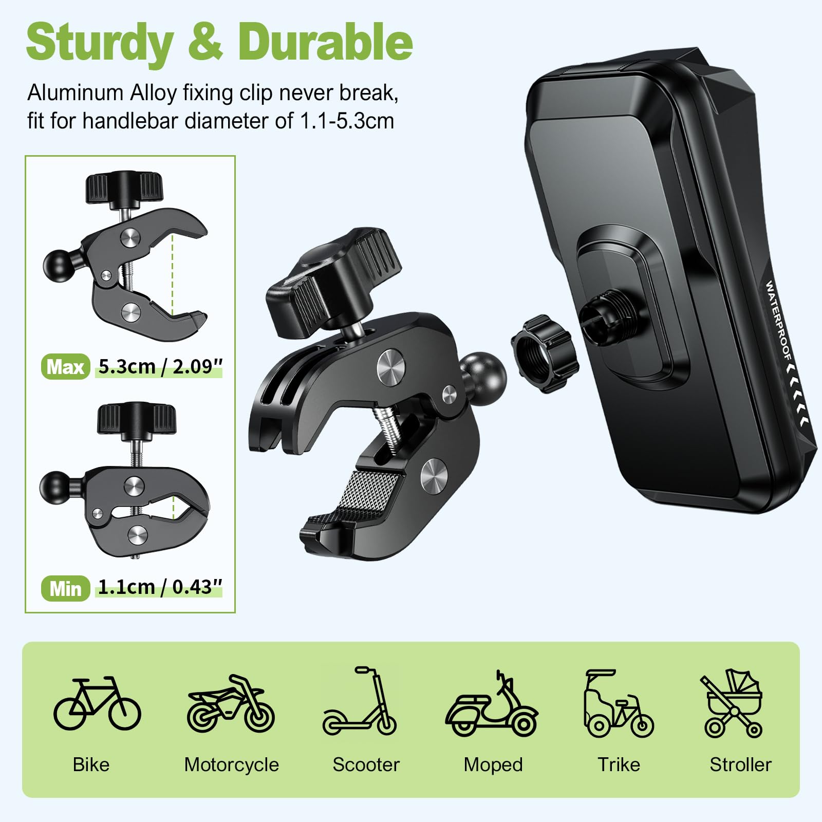 BTNEEU Handyhalterung Motorrad Wasserdicht Universal Anti-Shake Telefonhalterung mit Touchscreen Sonnenblende 360° Drehbar Halterung Motorrad Metall für Smartphone bis zu 7,0" (Schwarz C)