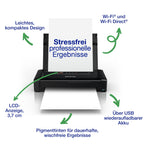 Epson WorkForce WF-110W tragbarer Tintenstrahldrucker (DIN A4, WiFi Direct, Drucker, mobiles Drucken, USB, integrierter Akku, nur 1,6 kg Gewicht) schwarz