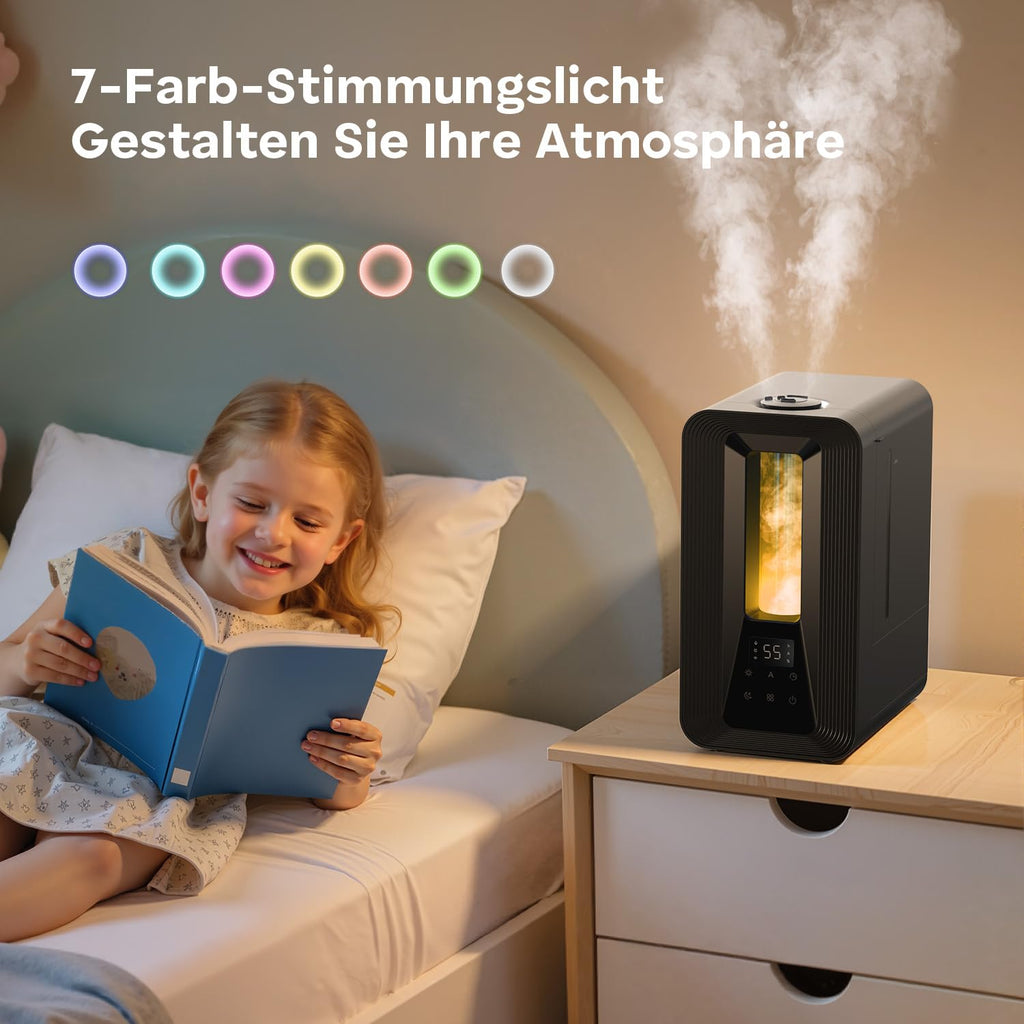 AROEVE 5L Top Fill Luftbefeuchter Schlafzimmer, Ultraschall Kühle Nebel Humidifier mit Aroma Diffuser, Smart Hygrostat, Nachtlicht, 50H/25dB Leise Raumluftbefeuchter für Pflanzen Baby Kinderzimmer