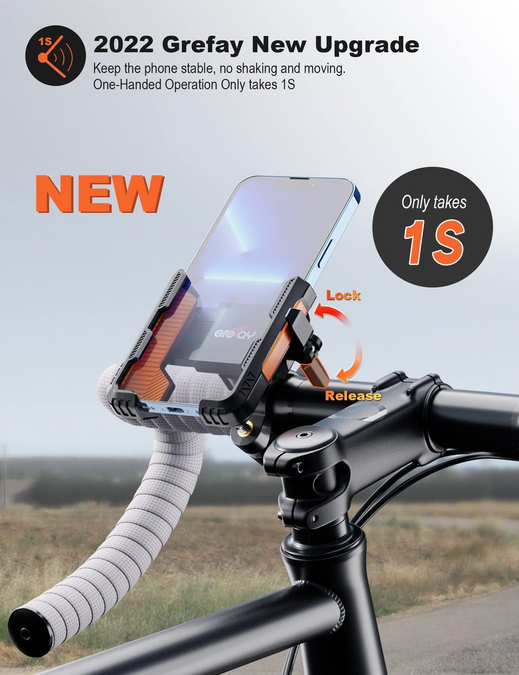 Grefay Fahrrad Handyhalterung【1S Schnelle Demontage】 Motorrad Handyhalter Mit 360 Drehung Outdoor Lenker Handyhalter für Rennrad MTB Scooter für 4,5-7,0 Smartphone
