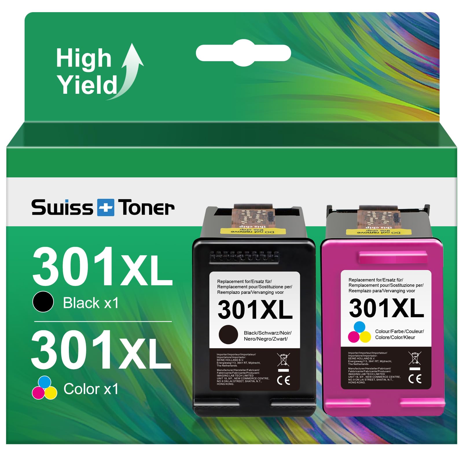 swiss toner 301XL 301 XL Patronen Kompatibel für HP 301 Druckerpatronen Multipack Schwarz und Farbe für HP Envy 4500 5530 Deskjet 3050 2540 2050 Officejet 2620 4630 (2-Pack)