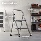 VonHaus Trittleiter 2 Stufen Klappbar - Treppenleiter mit Anti-Rutsch-Füßen, Einfache Aufbewahrung, Belastbar bis 150kg - Hochwertige, Robuste Stahl Stahlleiter für Heimwerker- und Gartenprojekte