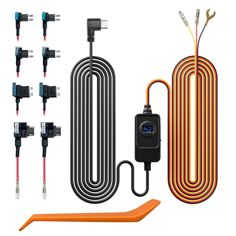 REDTIGER F7N Dash Cam Hardwire Kit, Dashboard Camera Car Charger Cable Kit 12V- 24V to 5V w/Fuse Kit, Low Voltage Protection for Dash Cam Double-4 Fuses