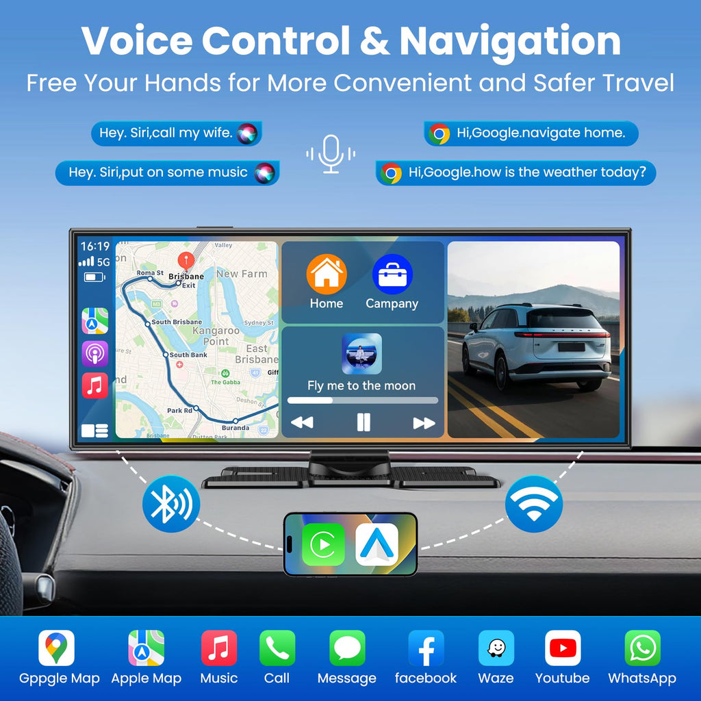 11.5 Zoll Carplay Display Android Auto Display,Car Play IPS Touch Screen Kabelloses Carplay Android Auto Bildschirm mit AUX/FM,4K DashCam,1080P Rückfahrkamera,Mirror Link,Bluetooth für alle Fahrzeuge