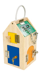 small foot Schlosshaus, aus Holz, mit Schlössern, Riegeln, Hebeln, Scharnieren und Sicherheitskette, ab 3 Jahren, 4432 Spielzeug, Naturholz