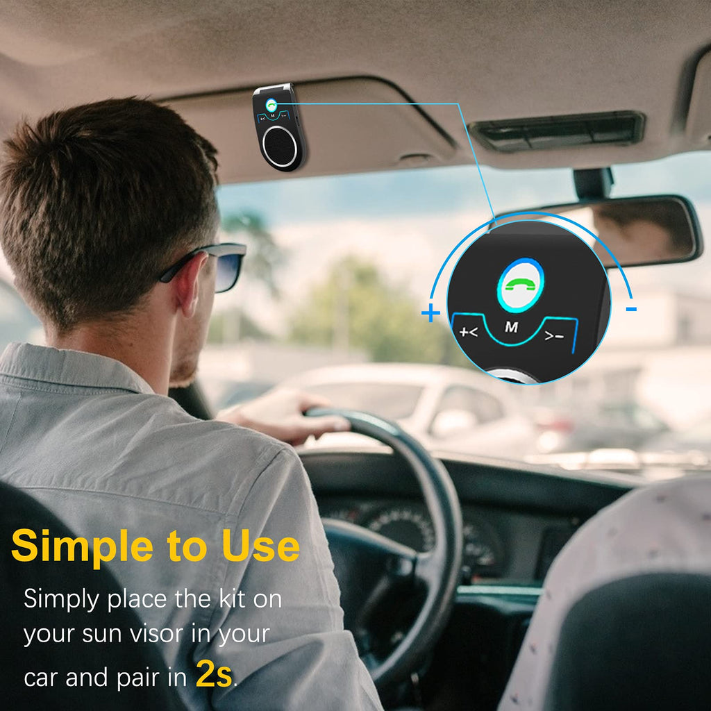 Bluetooth KFZ Freisprecheinrichtung, Bluetooth 5.0 In Car Speakerphone Handsfree Car Kit mit Geräuschunterdrückendes mikrofon und Stereo-Sound für GPS, Musik, Telefongespräche Unterstützt 2 Telefone