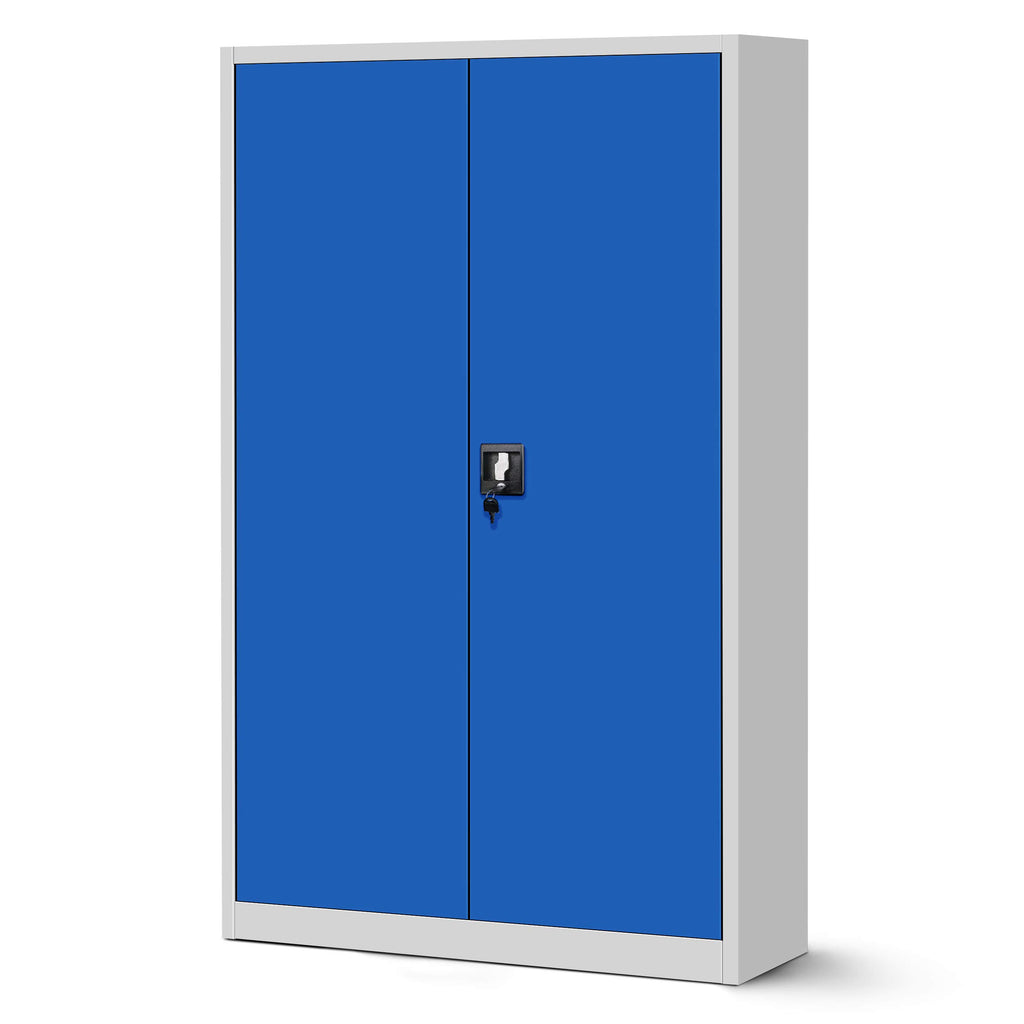 Jan Nowak 2er Set Aktenschrank XXL C001II Büroschrank Metallschrank Flügeltüren Stahlblech Pulverbeschichtung 185 cm x 115 cm x 40 cm (grau/blau)