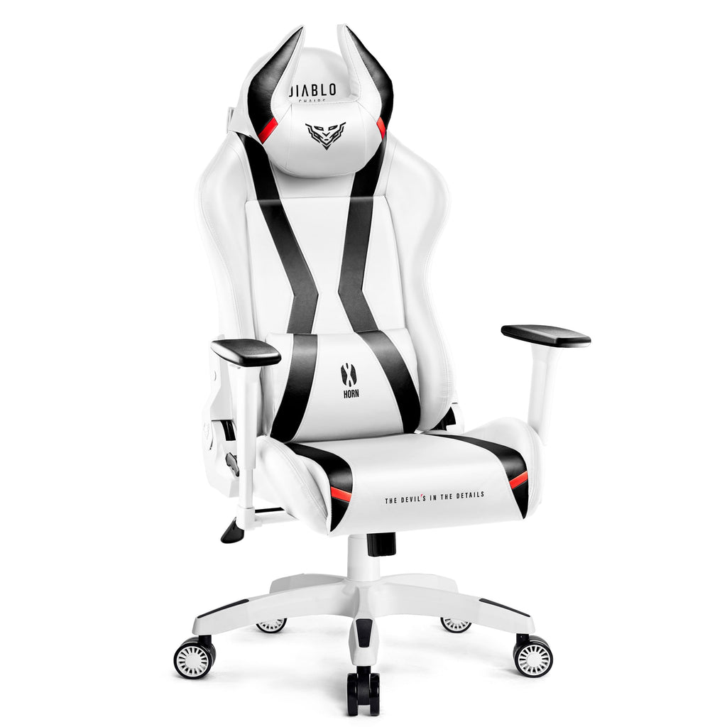 Diablo Gaming Stuhl X-Horn 2.0 Bürostuhl Gamer Chair Schreibtischstuhl 3D Armlehnen Ergonomisches Design Nacken/- Lendenkissen Kunstleder Wippfunktion Weiß King (XL)