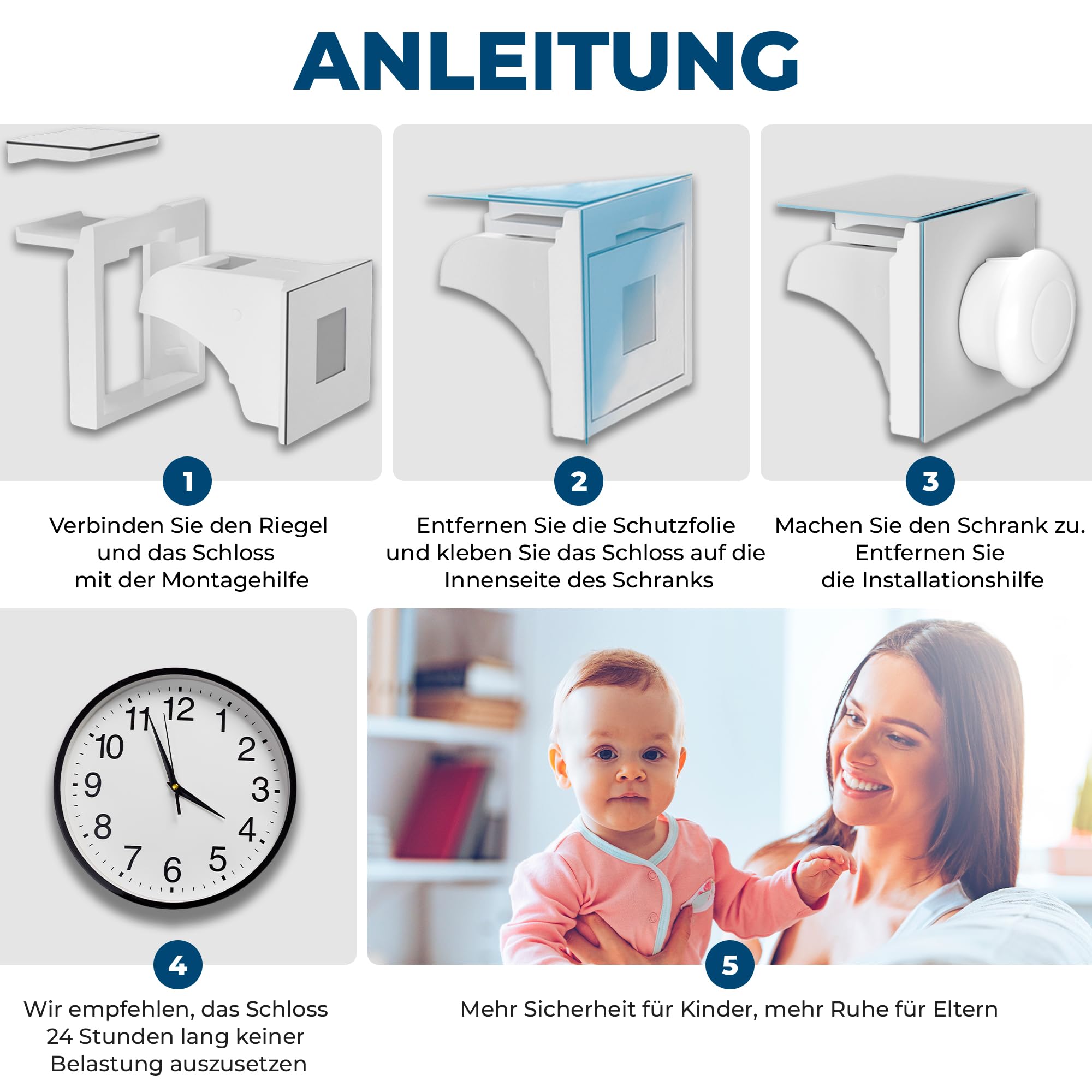 Hoffenbach Magnetische Kindersicherung 12 Schlösser + 3 Schlüssel – Schranksicherung & Schubladensicherung ohne Bohren – Unsichtbarer Magnetverschluss – Weiß