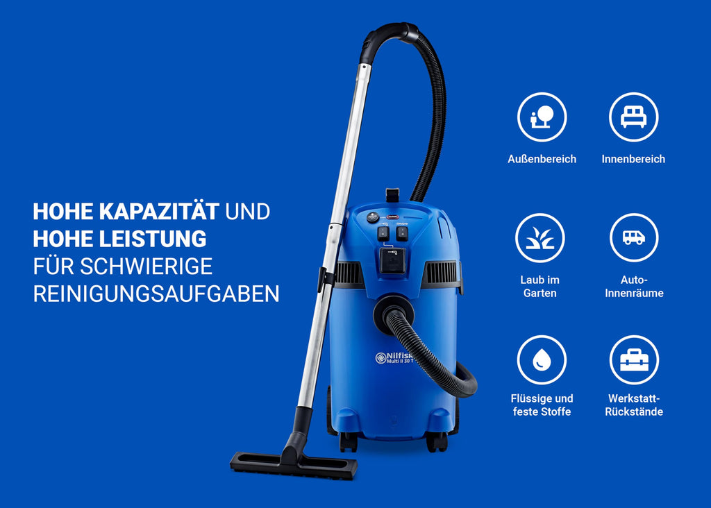 Nilfisk Multi II 30L T Nass Trockensauger mit Steckdose - Staubsauger für Werkstatt, Haus, Garten und Auto (1400 W)