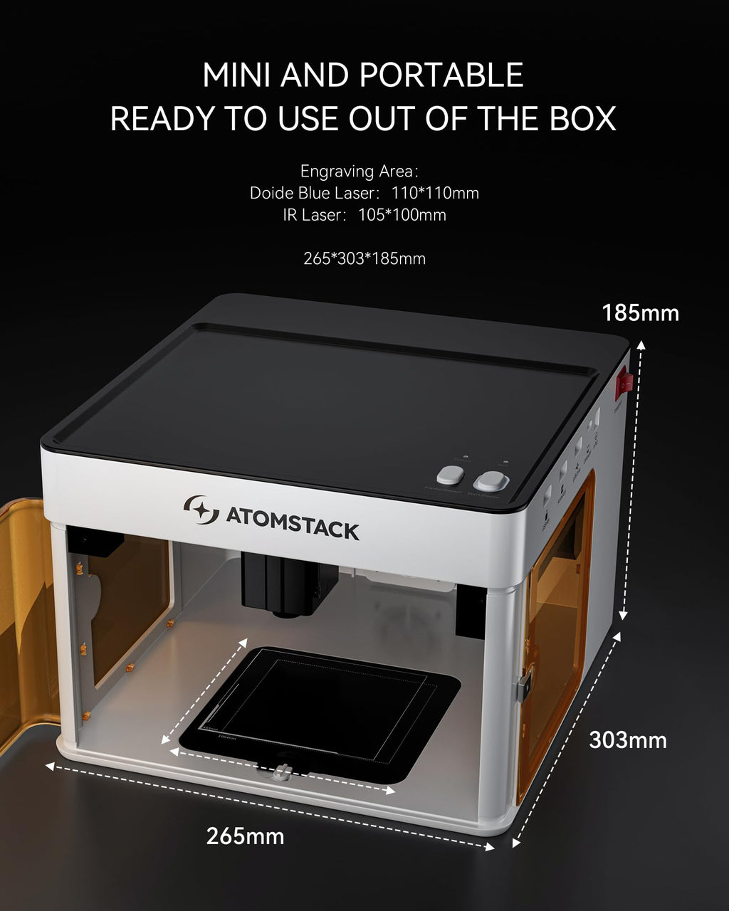 Atomstack P1 Mini Laser Graviermaschine, 5W Diode Laser Cutter Tragbare Desktop Lasergravur, CoreXY Dualmotor, Kostenlose Atomstack App mit Designbibliothek, 110x110mm Gravurbereich