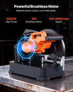 VEVOR Kappsäge Gehrungssäge mit 355 mm Edelstahl-Kaltschnittsägeblatt & 3500 W bürstenlosem Motor & 750–1200 U/min, Metallkappsäge für quadratische & flache Metallrohre, I-förmige Stähle