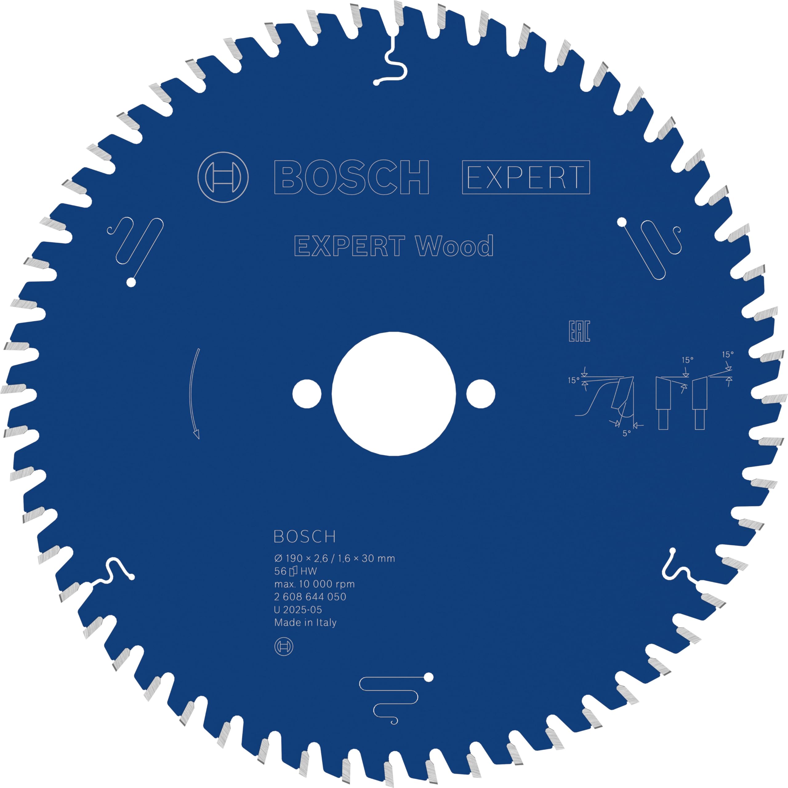 Bosch Professional 1x Kreissägeblatt Expert for Wood (Holz, Sägeblatt Ø 190 x 30 x 2,6 mm, 56 Zähne, Zubehör Kreissäge)