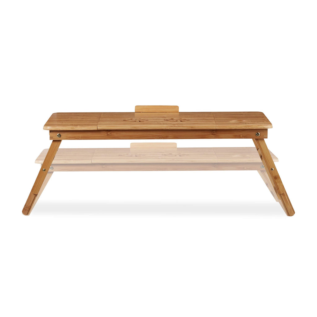 Relaxdays Laptoptisch Bambus XL, ideale Belüftung, höhenverstellbar, 5 Neigungswinkel, Lapdesk mit Schubfach, Natur