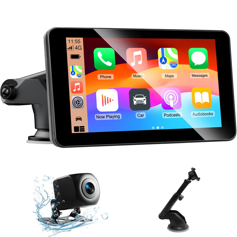 7 Zoll Android Auto Display & Carplay Display, Wireless Car Play Android mit 1080P HD Rückfahrkamera IPS Touch Screen Bluetooth AUX FM Mirror Link Siri, GPS Navigation