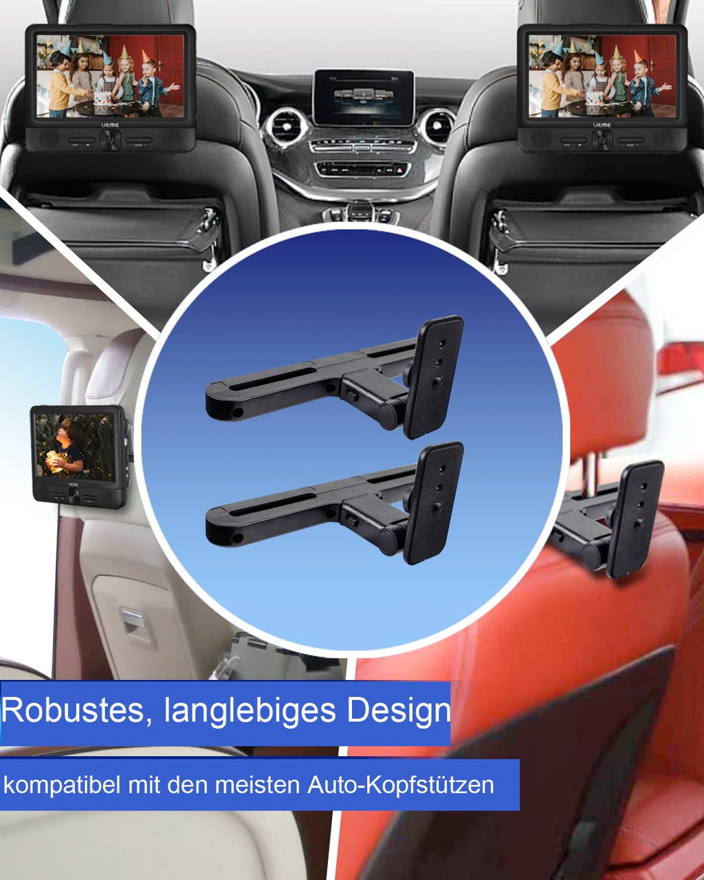 KALLAK Auto-Kopfstützenhalterung für Tragbare DVD-Player mit Zwei Bildschirmen, 2 Halterungen für WONNIE/NAVISKAUTO/Sylvania Doppelbildschirm-DVD-Playern, Winkelverstellbare Kopfstütze