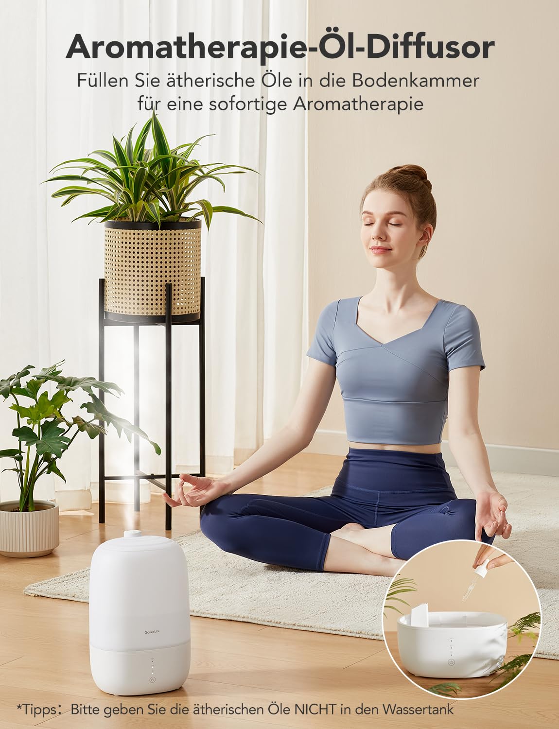 GoveeLife Smart Luftbefeuchter Schlafzimmer, 3L Top-Fill Air Ultraschall Humidifier mit Aroma Diffusor & Nachlicht bis zu 25H, 24dB Leise Klein Raumluftbefeuchter Pflanzen, Baby, Kinderzimmer, Growbox