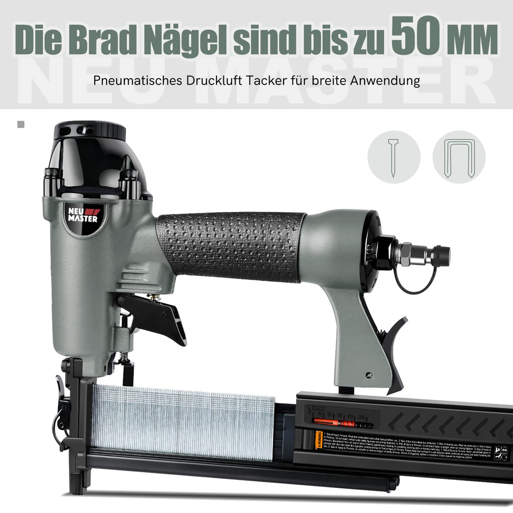 NEU MASTER Druckluftnagler, 2 in1 Drucklufttacker mit Transportkoffer inkl. 800 Nägel und 200 Klammern für Werkstatt und Haus