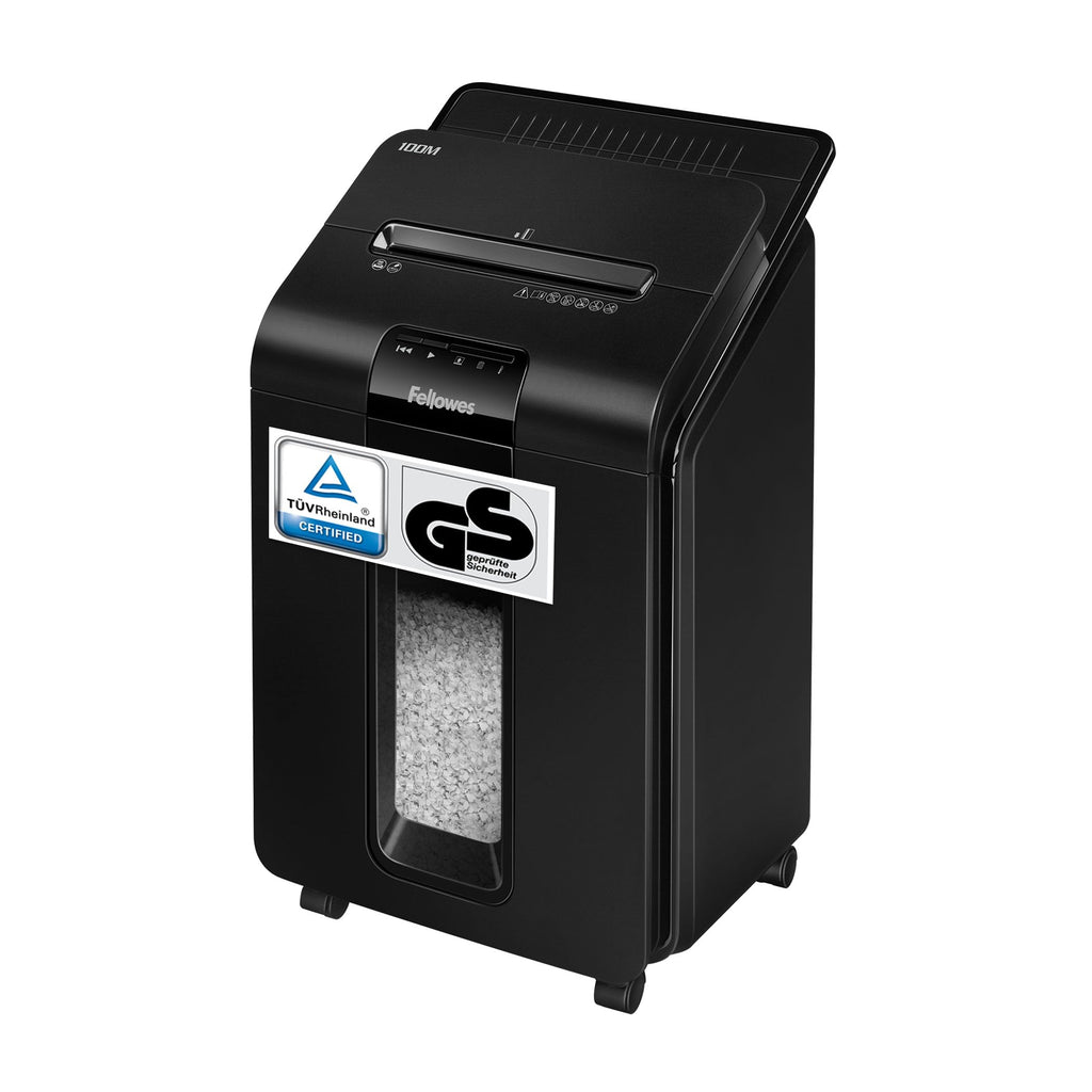 Fellowes Aktenvernichter Autofeed, 100 Blatt Minicut (P4), Papierschredder Hybrid mit automatischem und manuellem Einzug für Büro, AutoMax 100M Schredder, sehr leiser Aktenvernichter, 23L Papierkorb