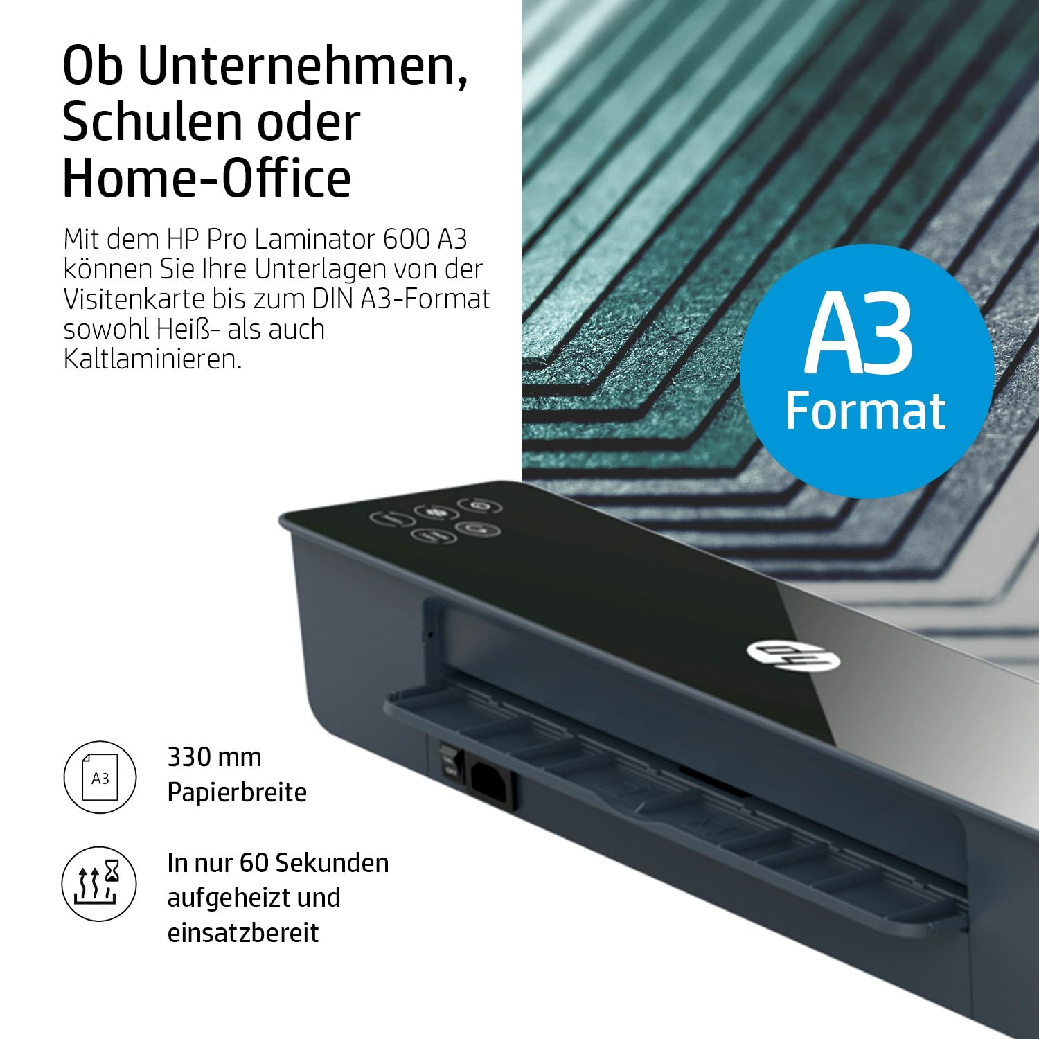 HP Pro Laminator 600 A3, Laminiergerät, 75/80-125 Micron, inklusive Laminierfolien, 3164