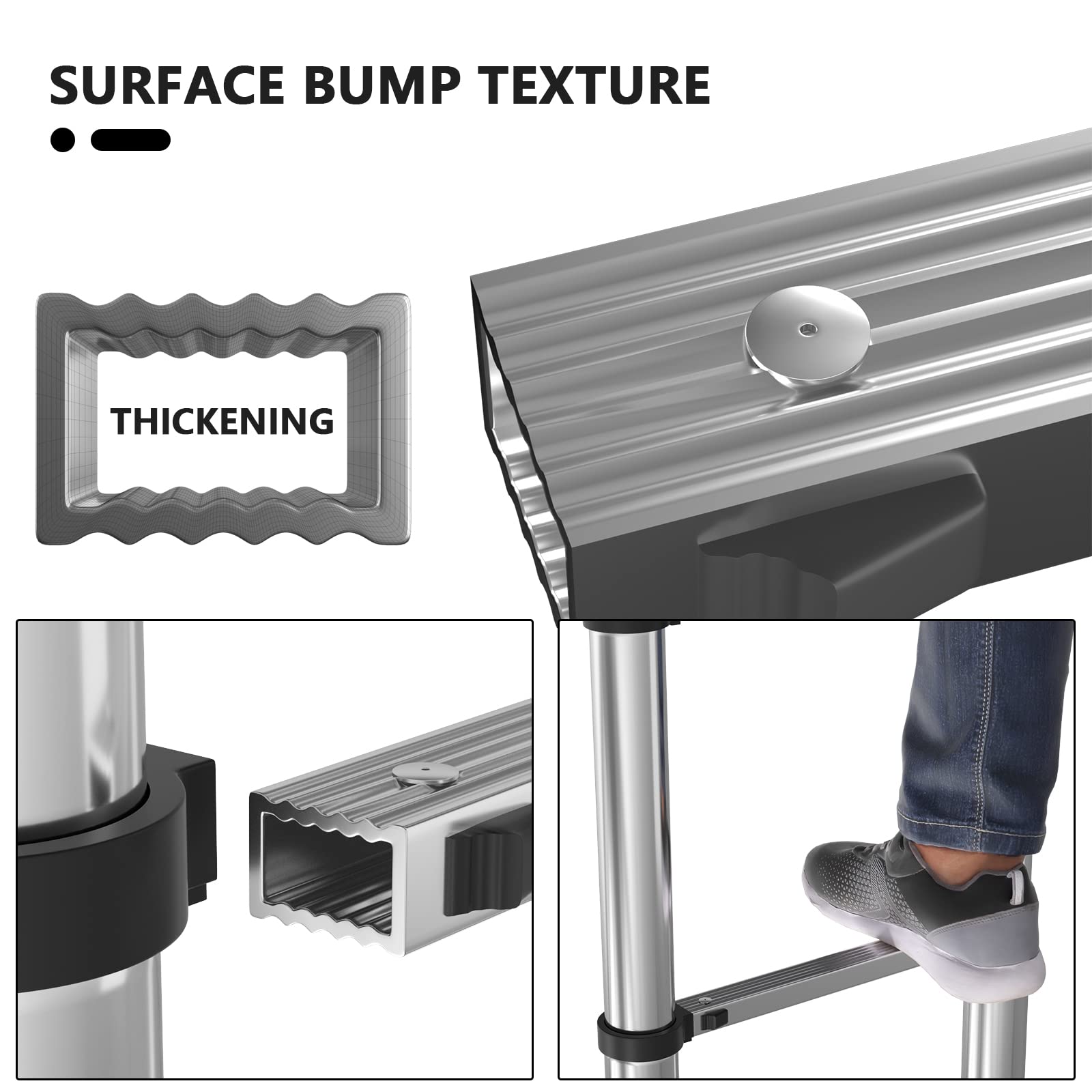 4,4M Teleskopleiter mit Haken Edelstahl Leiter Klappleiter Ausziehleiter Stehleiter Rutschfester, Teleskop-Design, aus hochwertigem Edelstahl, Tragbar, Leichte, 150 kg Belastbarkeit