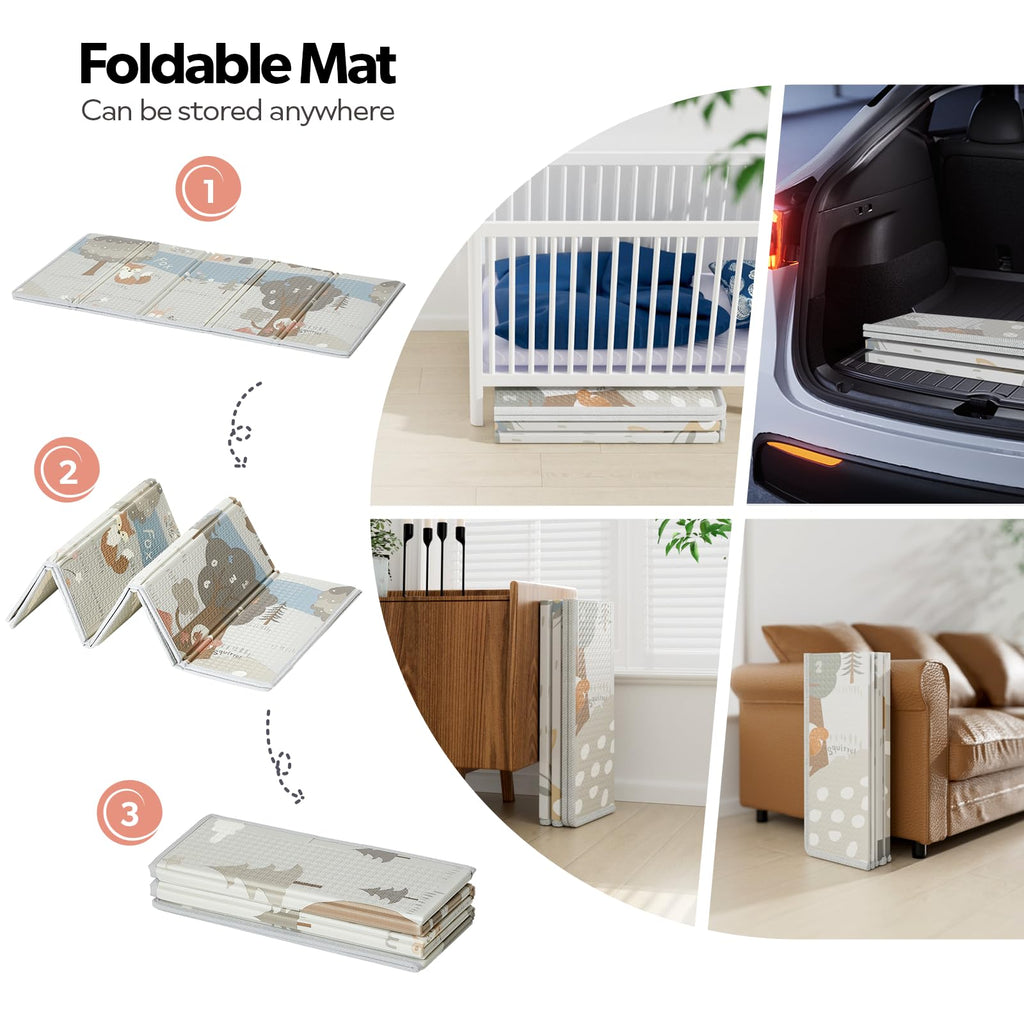 Fodoss Baby Laufgitter mit Matte, 120x120cm Laufstall Baby, mit Matratze, Atmungsaktives Netzdesign, Laufstall für die Wohnung-Beige