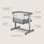 Lionelo Aurora 3 in 1 Babybett bis 9 kg, Beistellbett, Wiege, Höhenverstellug und Einstellung der Neigung der Matratze, 4 Räder mit Bremse Ergonomische Matratze Tasche
