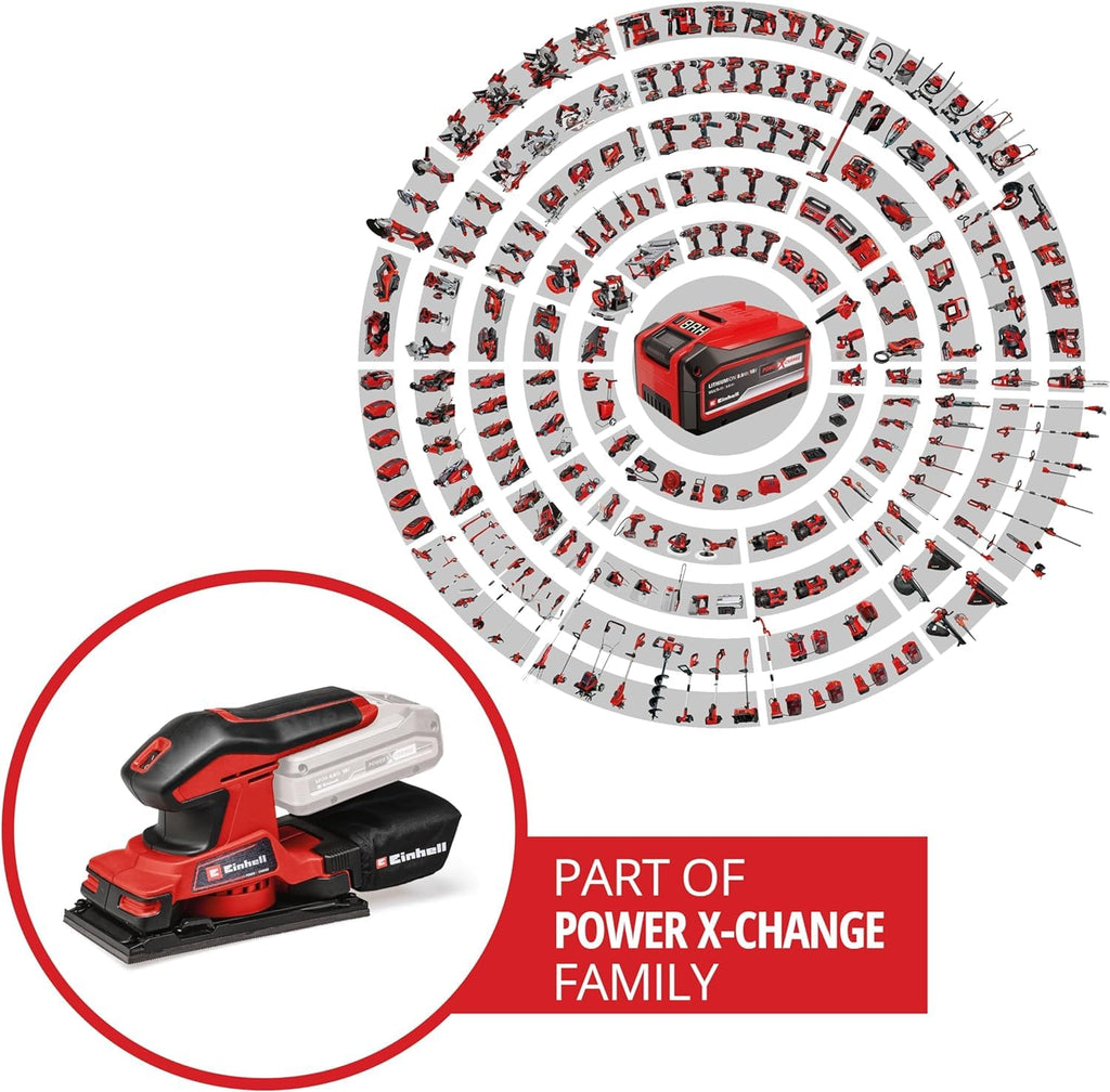 Einhell Akku-Schwingschleifer TC-OS 18/187 Li Solo Power X-Change (Lithium-Ionen, Micro-Klett, Griffflächen mit Softgrip, inkl. 1x Schleifpapier, ohne Akku und Ladegerät)