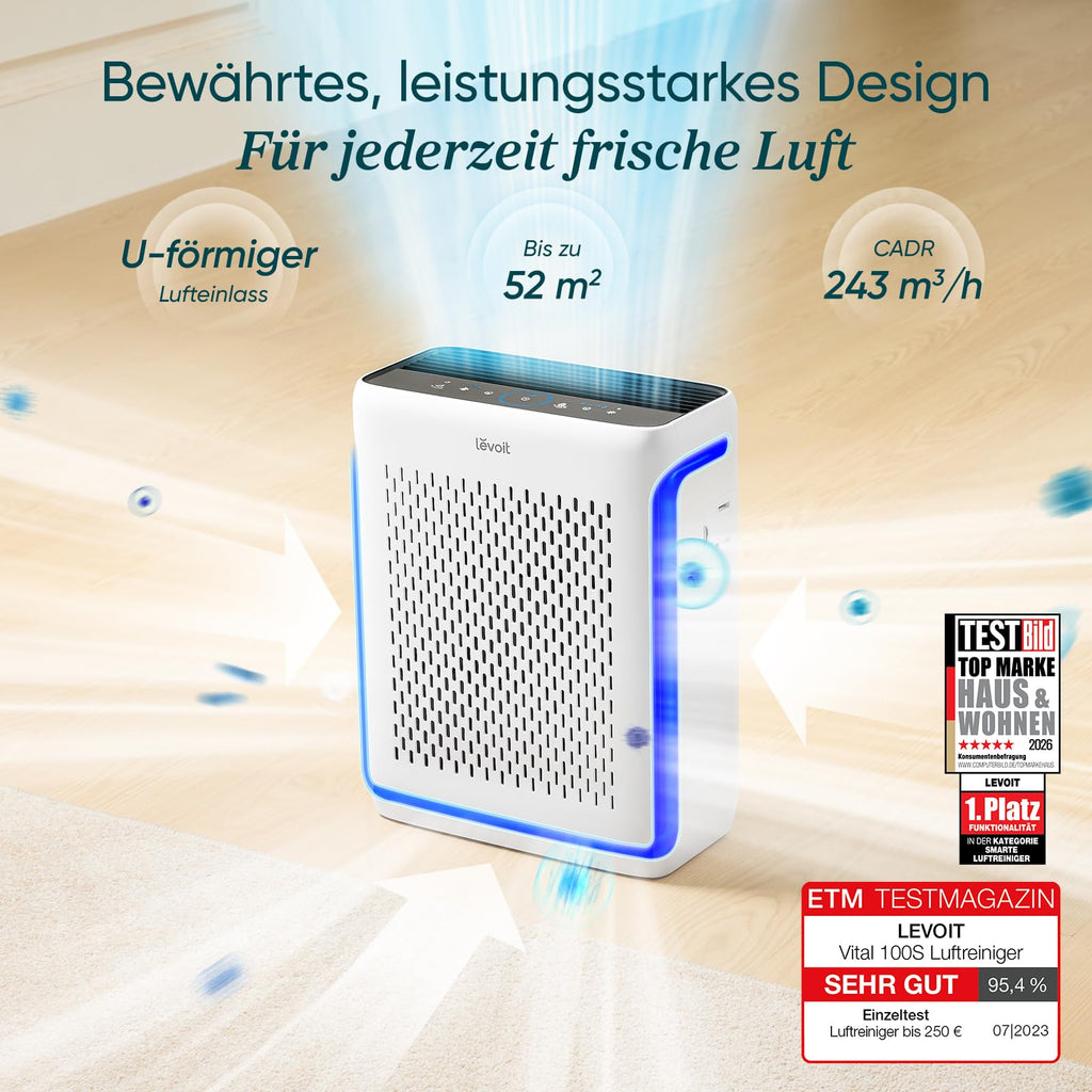 LEVOIT | HEPA Luftreiniger | Air Purifier mit Lichtsensor und waschbarem Vorfilter | Leise | CADR 243 m³/h, Wohnung bis 52 m² | entfernt 99,97 % von Staub, Pollen, Tierhaaren & Gerüchen | Tiermodus