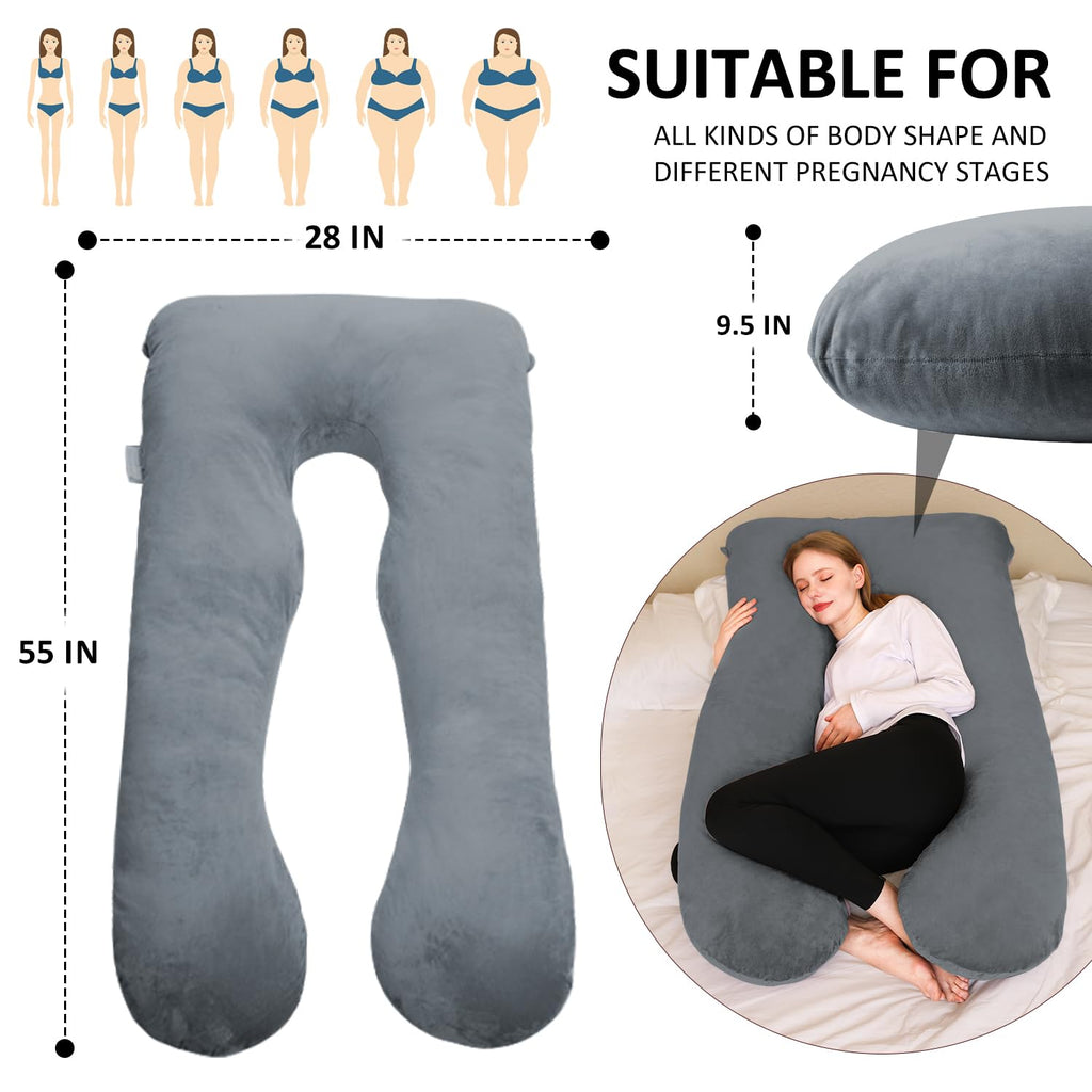 Chilling Home Schwangerschaftskissen, U Form Seitenschläferkissen mit Bezug U Kissen Stillkissen groß Lagerungskissen, Kissen für Frauen und Seitenschläfer(Schwarz Blau)