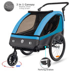 Tiggo VS Kinderanhänger 360° Drehbar mit Federung 2in1 Fahrradanhänger mit Buggy Set Jogger 5-Punkt Gurt Fahrrad Anhänger für 1 bis 2 Kinder max. 40kg (Blau)