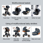 MoLi Kinderwagen 3 in 1, Kinderwagen mit Umkehrbarem Doppelschiebemodus, Buggy mit Großer Bequemer Babywanne, Kombikinderwagen 3 in 1 Rahmen Aluminiumlegierung Faltbar Hohe Landschaft (225 Khaki)
