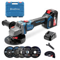DongCheng Akku-Winkelschleifer 18V, Ø 125mm, 1000W, bürstenloser Motor, 3 Drehzahlstufen, Schnellspannschutz, Anti-Vibrationsgriff, inkl. 2 Schleif-, 2 Fächer-, 2 Trennscheiben, 4.0Ah Akku & Ladegerät