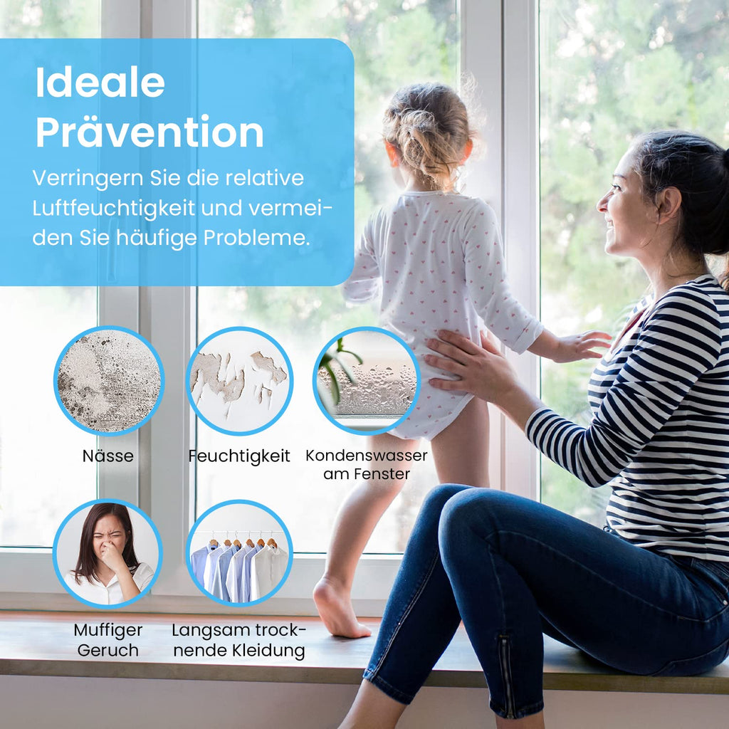 Pro Breeze Mini Luftentfeuchter 500ml gegen Feuchtigkeit, Schmutz, Schimmel, Geräuscharm und Kompakt für Kleine Räume, Automatisches Abschalten, geeignet für Allergiker - Weiß