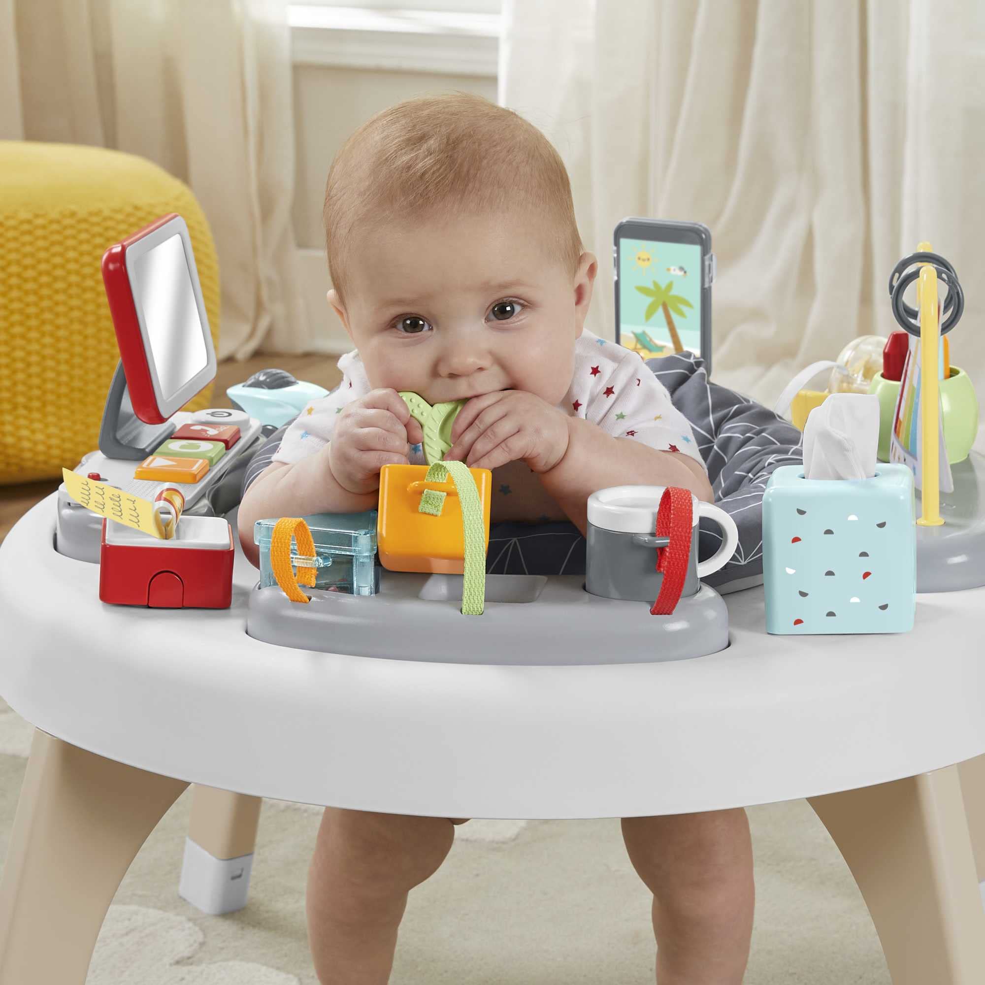 Fisher-Price HBM26-2-in-1 Homeoffice Activity Center, Unterhaltung für Babys und Spieltisch mit Musik, Lichtern und Geräuschen, Spielzeug für Kleinkinder