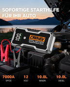CARHEV 7000A Starthilfe Powerbank für Pkw, 12V Auto Starthilfe Powerbank (Bis Zu 10,0L Benzin Oder 10,0L Diesel), Auto Starter Powerbank mit QC 3.0 USB Ausgänge, Batterie Jump Starter mit LED