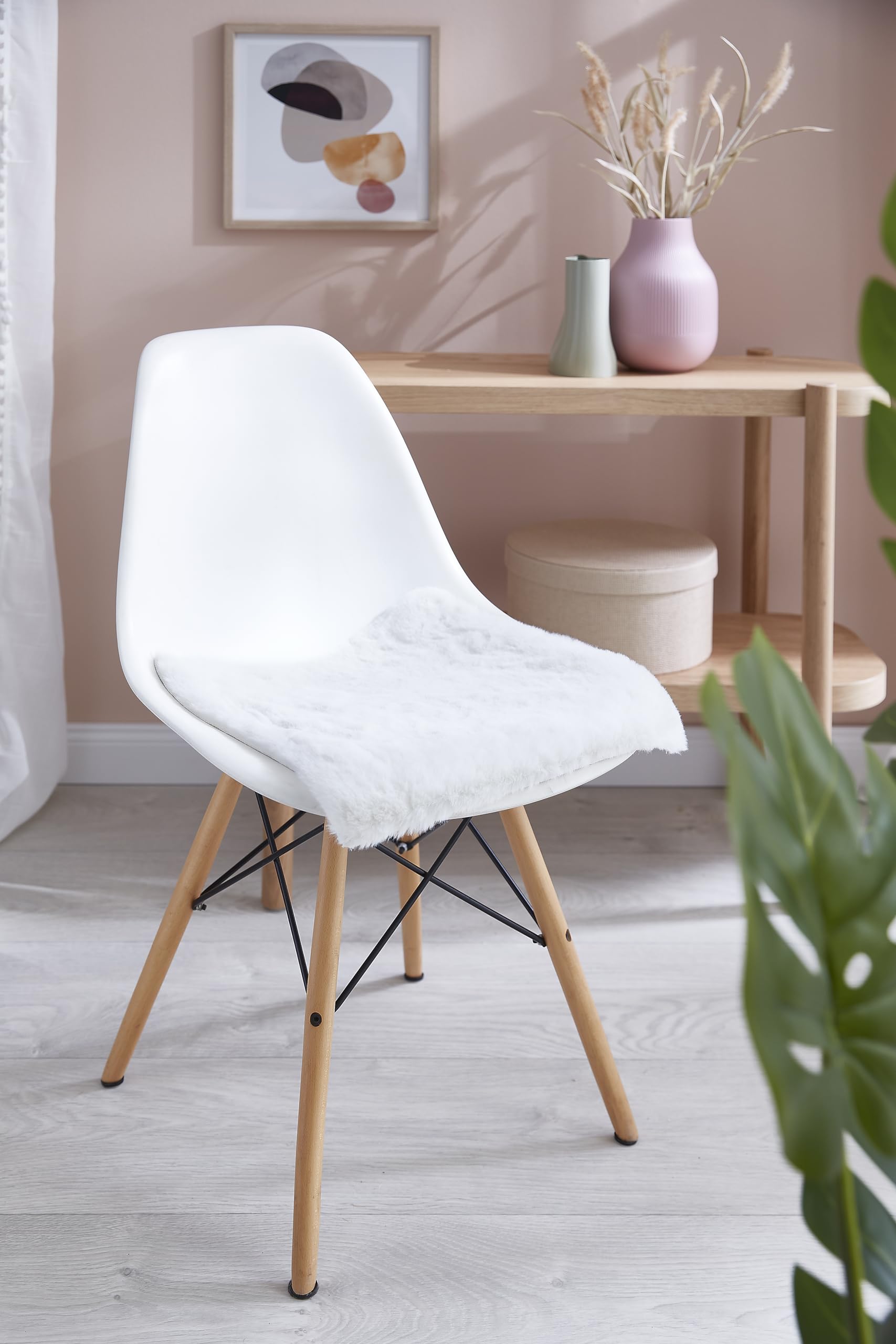 -LUXOR- living Sitzkissen Coste - Kunstfell Stuhlauflage als Deko Wohnzimmer oder Stuhlkissen - gemütliches Sitzkissen Stuhl Dekokissen 40 x 40 cm eckig Weiß 4er Set