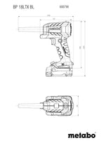 metabo Akku-Blaspistole BP 18 LTX BL - 18V, Brushless Motor, 0.7 m³/min Luftmenge, 122 m/s Luftgeschwindigkeit, LED-Arbeitslicht - Vielseitig für Reinigen, Ausblasen, Aufpumpen und Entlüften